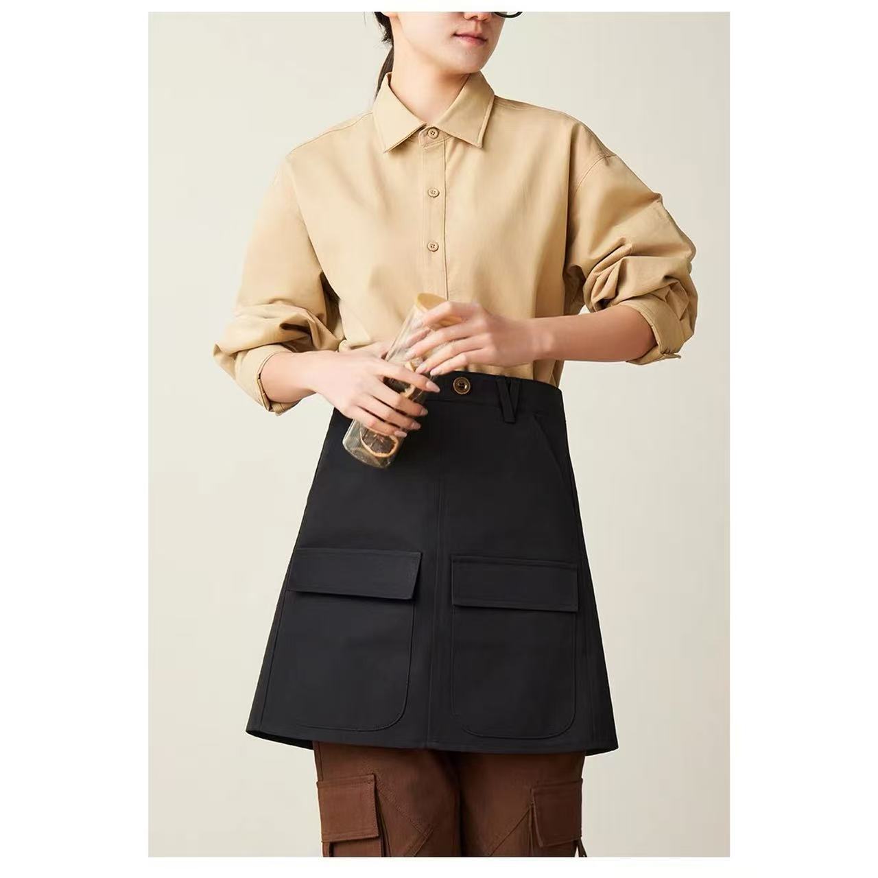 Half kitchen restaurant overalls apron chef half body men s and women s waist чёрный