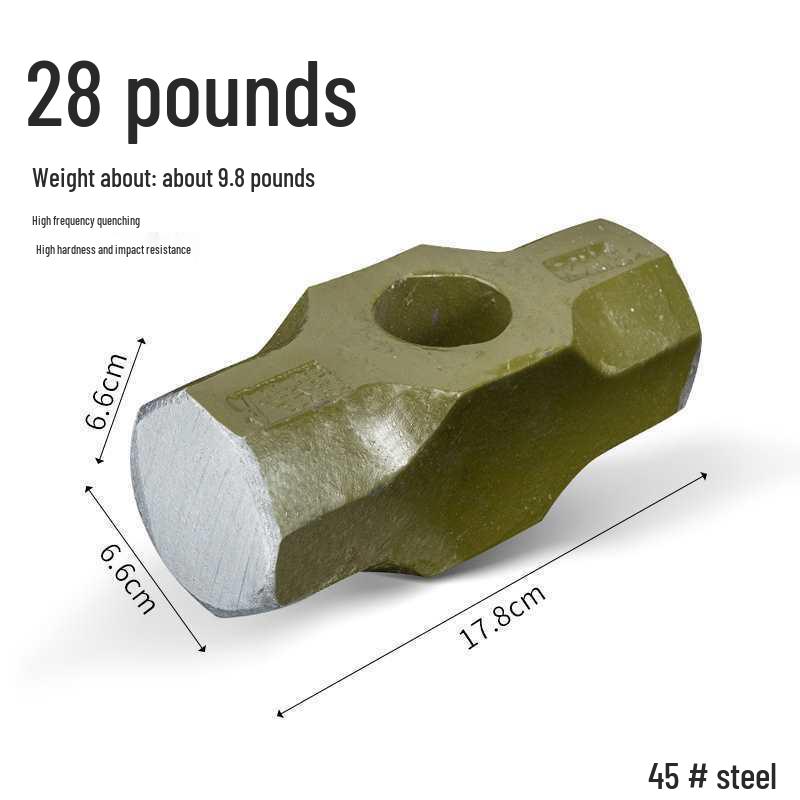 Ciężki duży młot kowalski: Ośmiokątny młotek kamieniarski ze stali przeciwwybuchowej do rozłupywania kamienia i ścian z uchwytem.