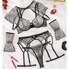 Women's Sexy Sheer Lingerie Set Embroidered Cape Garter Belt Set Adjustable Push-Up Bra Set