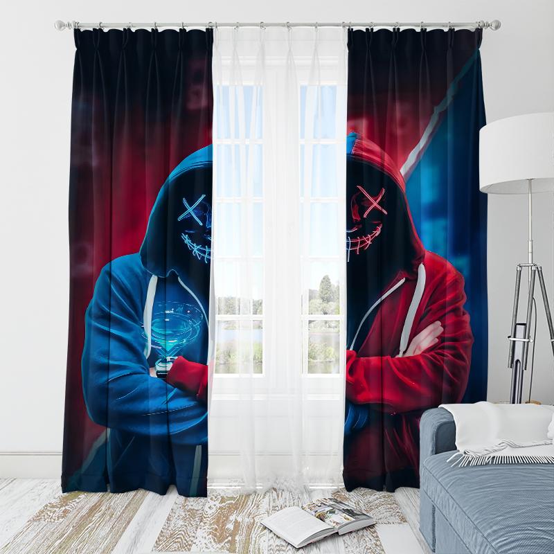 2pcs- Gamer Printed Curtains, Pole Bag Curtains 42*84, Bedroom and Living Room, Home Decoration, Room Decoration