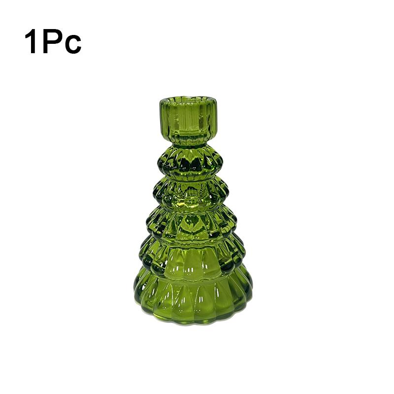 1PC Romantic Tabletop Candle Base with Tree Design Christmas Tree Glass Candle Holder 13.2x8.1cm
