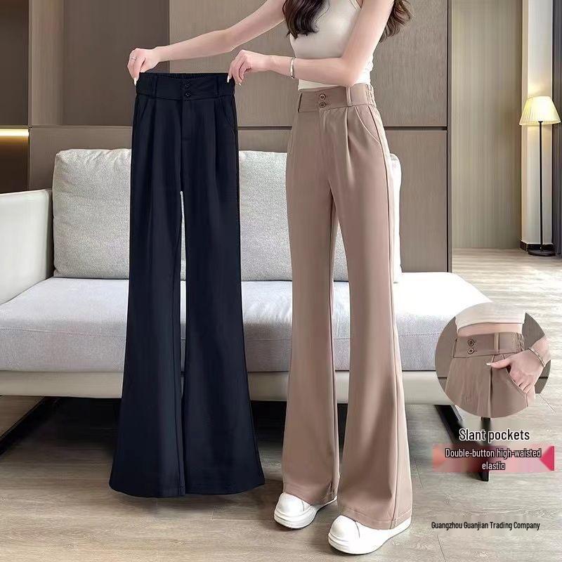 Women's High-Waisted Micro-Flared Bell-Bottom Pants, Spring & Autumn 2026, Slimming Casual Wide-Leg with Great Drape