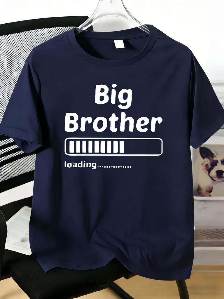 Unisex Light Cotton Crew Neck T Shirt Big Brother Loading Bar Letter Print Family Surprise Gift Short Sleeve Male Daily Casual Top