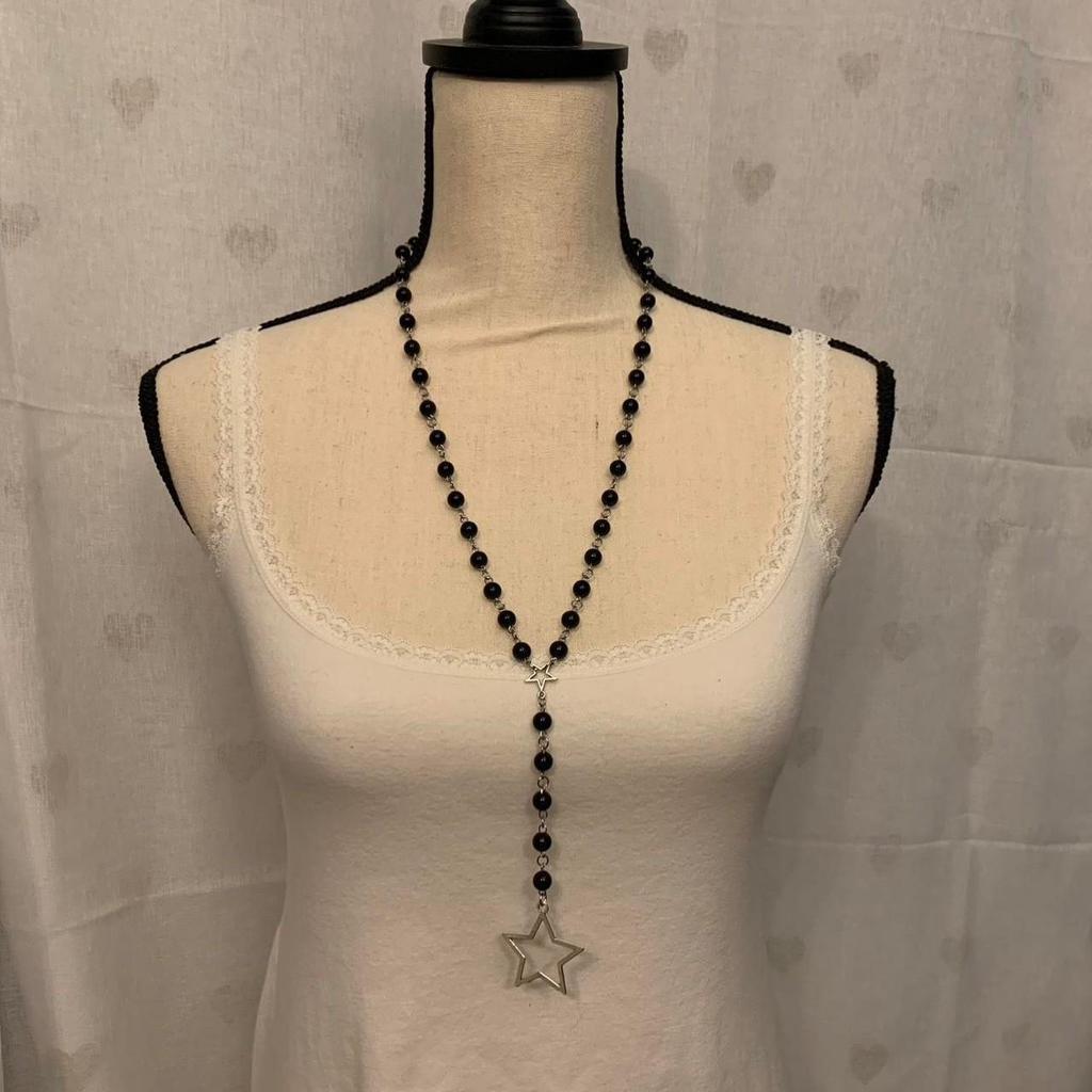 European & American Gothic Star Pendant Sweater Chain - Black Rosary Dark Star Necklace