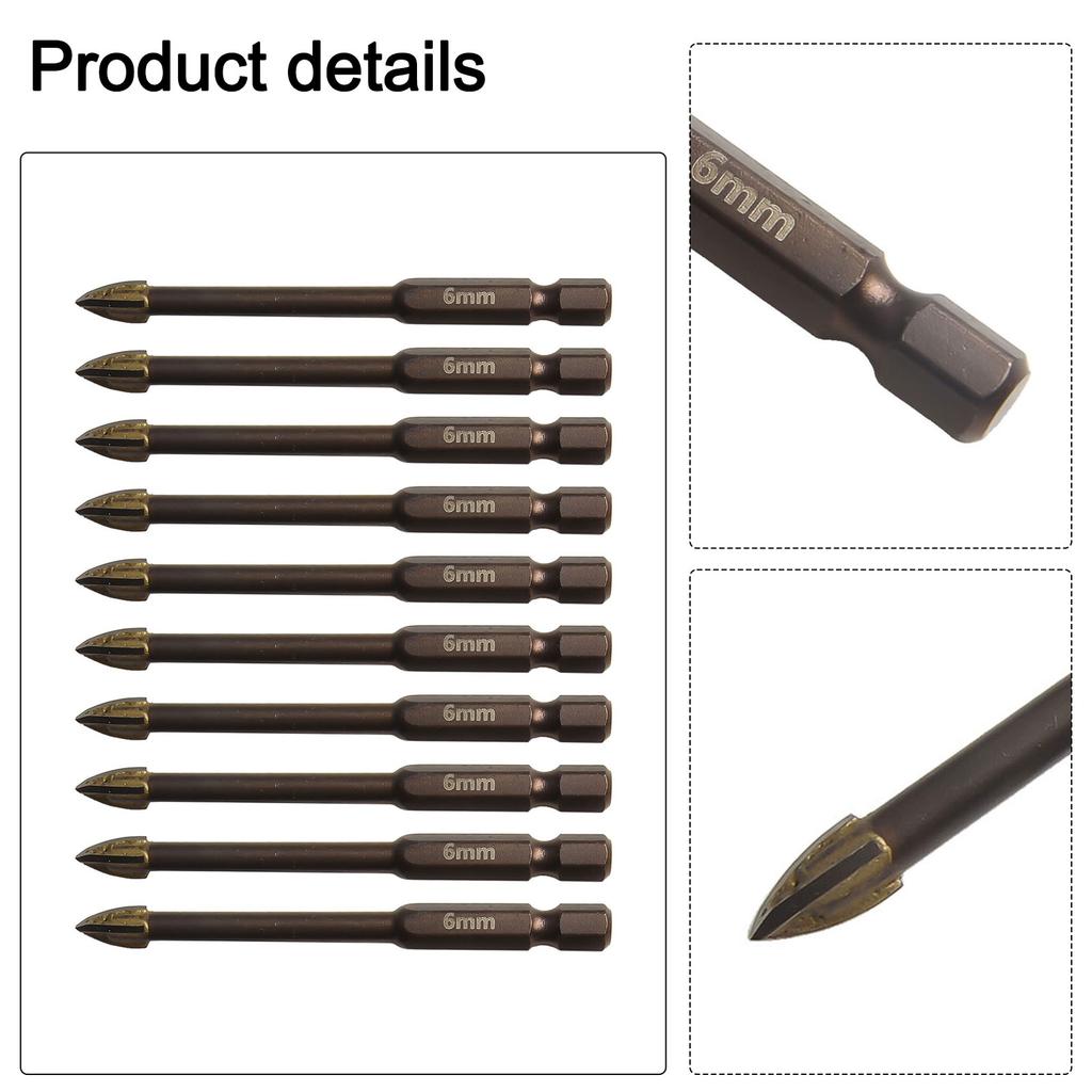 6mm Hex Shank Tile Drill Bit Set for Porcelain Marble Ceramic Glass Brick Carbide Material Precise Drilling 10 Pieces