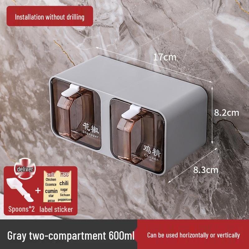 Wall-Mounted Punch-Free Multi-Compartment Seasoning Storage Box