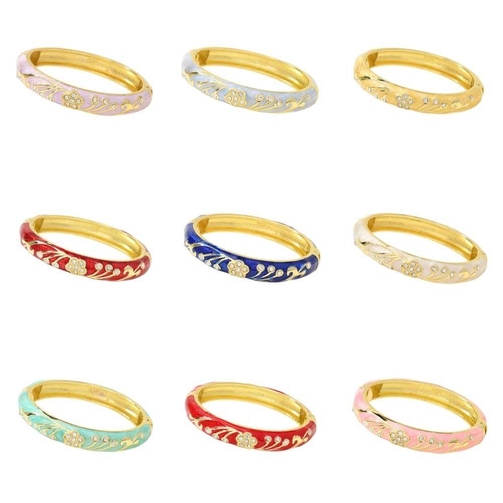 Enamel Floral Flower Crystal Bangle 5 Petals Women's Hand Bracelet Vintage Cloisonne Bangle Ladies