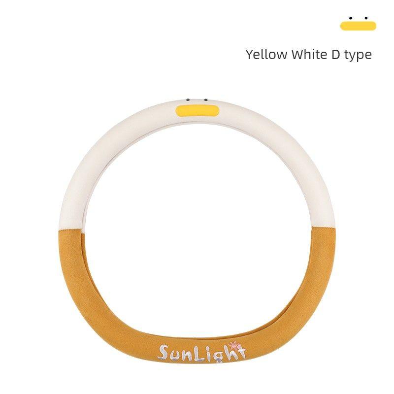 Car Steering Wheel Cover for All Seasons, Cute Cartoon Style for Men and Women, Popular D-Shaped Anti-Slip and Sweat-Absorbent Summer Handlebar Cover