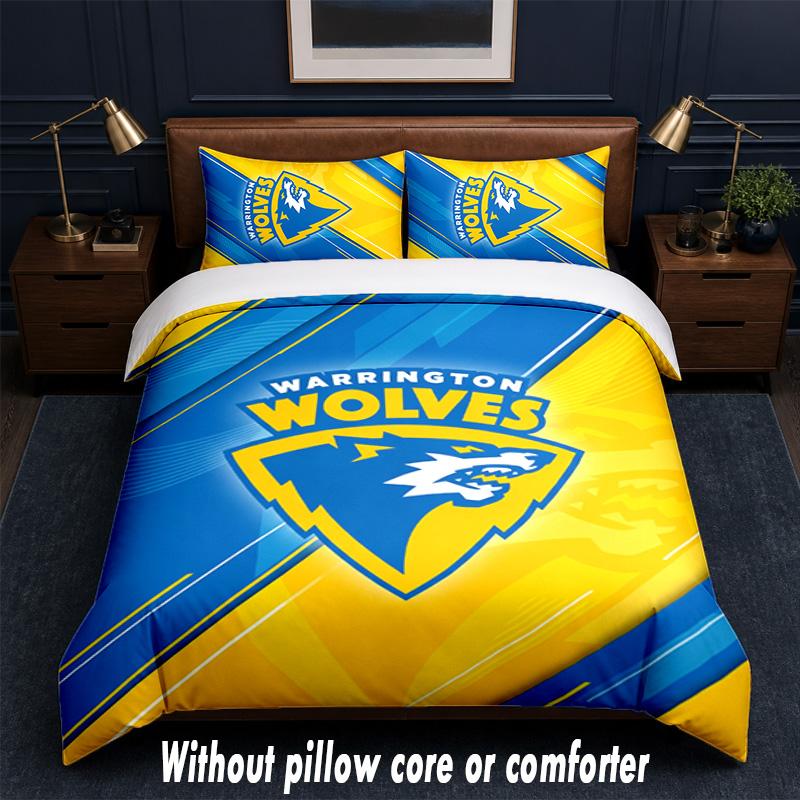 Warrington Wolves Design Bed Bedding Set 1 Duvet Cover + 2 Pillowcases Soft Breathable Household Bed Linens
