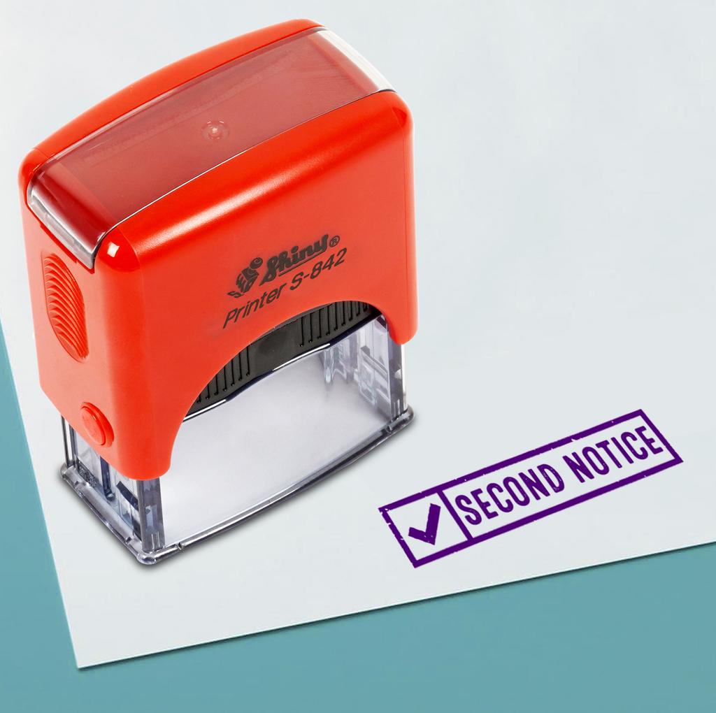 Printtoo Second Notice Self Inking Rubber Stamp Pre,Inked Office Stamp, Home Office Business Stationery, 38 x 14 mm,