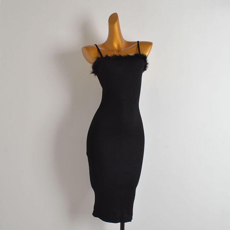 

Простой однотонный плюшевый лоскутный топ-труба в западном стиле, вязаное платье-сарафан, летнее приталенное платье миди Black L