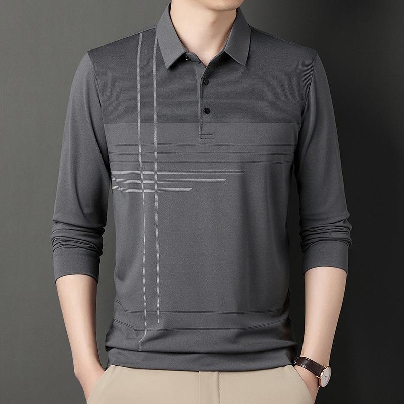 Middle-Aged Men'S Autumn Shirt Long-Sleeved Shirt Dad'S Lapel Spring And Autumn Bottoming Shirt Men'S Top