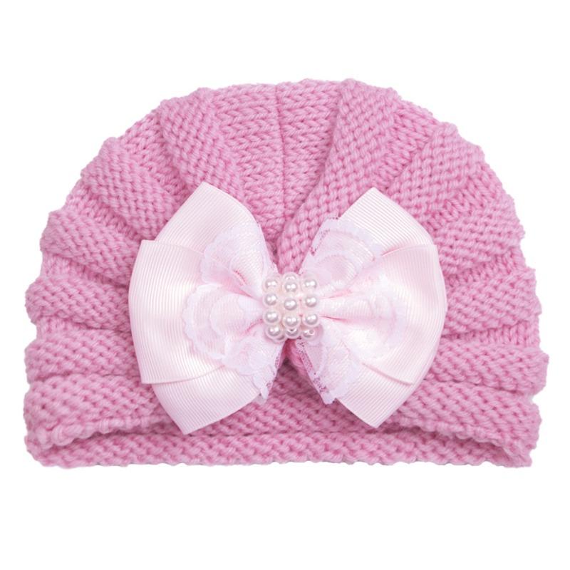 Winter new baby wool hat, children's pearl bow thermal pullover hat, baby hat