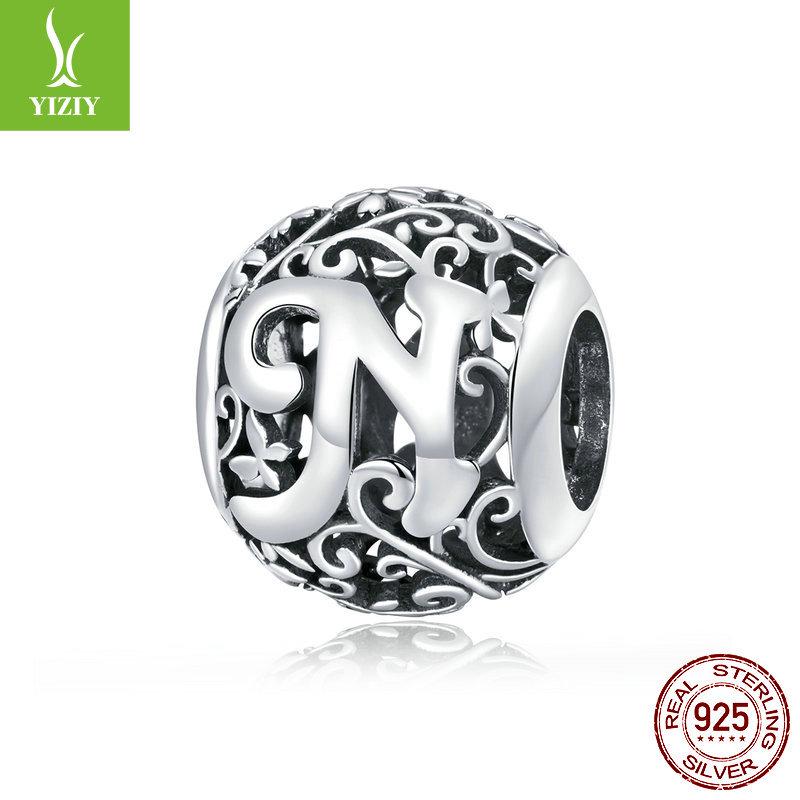 

Бусины-алфавит из стерлингового серебра с лесным узором - Аксессуары для изготовления украшений своими руками (S925SCC1444) Sterling Silver