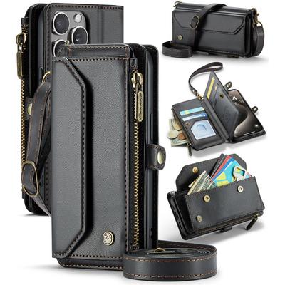 Luxe leren crossbody lanyard rits portemonnee flip case voor iPhone 16 Pro Max 15 14 Plus 13 12 Pro 11 kaartsleuf schokbestendig voor Magsafe telefoonhoesje