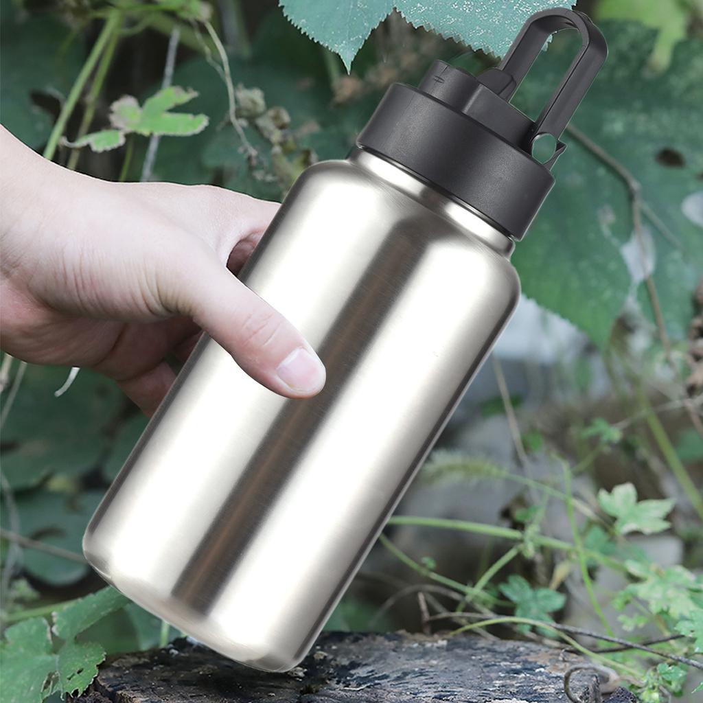 1050ml Stainless Steel Water Bottle Leak Proof Sports Bottle with Straw Lid for Outdoor Camping