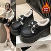 Small thick-soled loafers for women's 2025 winter new 8cm heightened small leather shoes with velvet lamb wool warm cotton shoes
