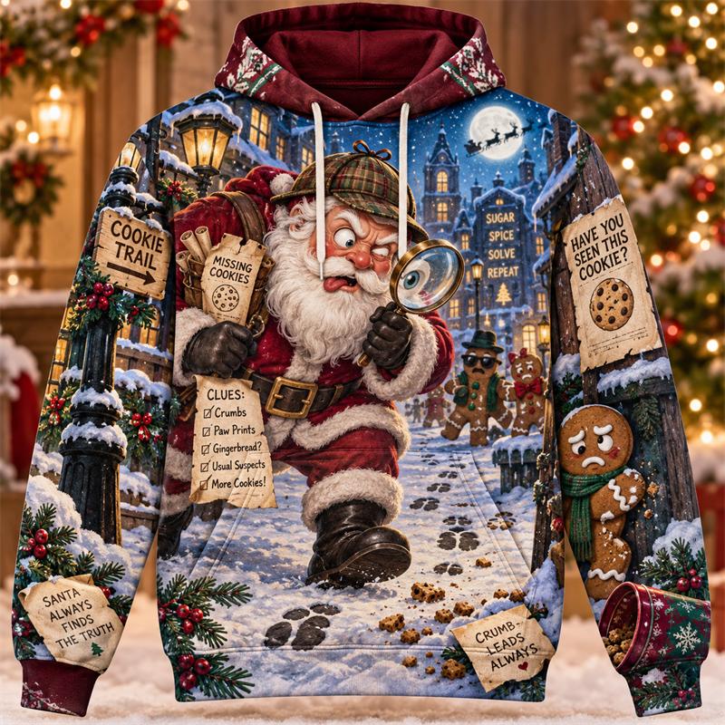 Funny Santa Christmas Hoodie 3D Print Camping Surfing Rockstar Magic Space Holiday Pullover Winter Party Streetwear Gift