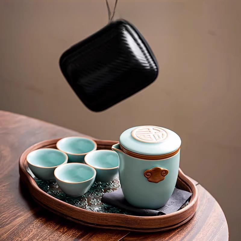 Ru Kiln Portable Travel Tea Set High-end Quick Cup Teacup One Person Outdoor Camping Tea Drinking Equipment