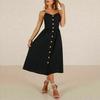 Elegante Abito Midi Estivo da Donna Boho con Spalline Sottili e Tasche a Bottone
