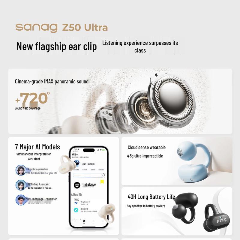 Sanag Z50 Ultra Open-Ear Wireless Clip-On Headphones