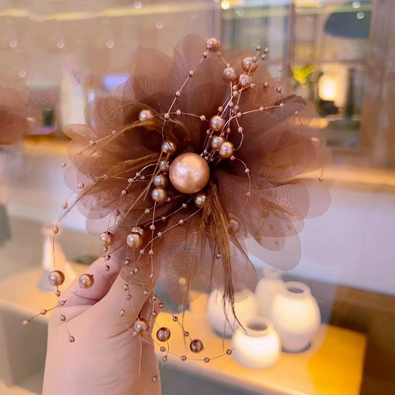 Elegant Mesh Flower Hair Clip For Women Elegant Pearl Tassel Shark Clip Girl Ponytail Clip Hair Accessories