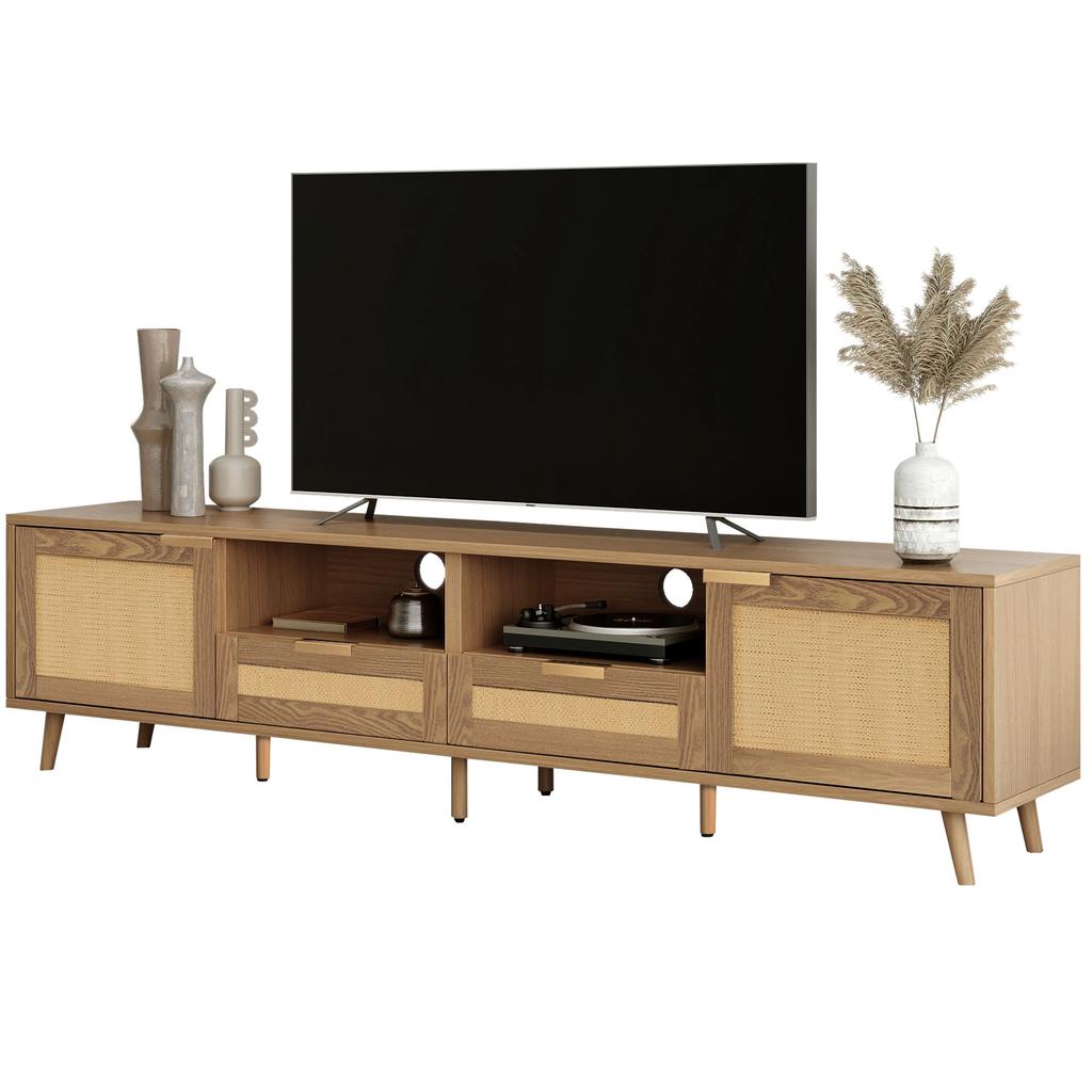 (=N625P237970971A)TV Stand, 200*37*49 cm, Plastic Rattan Design TV Stand, Solid Wood Legs TV Stand, Rattan TV Panel