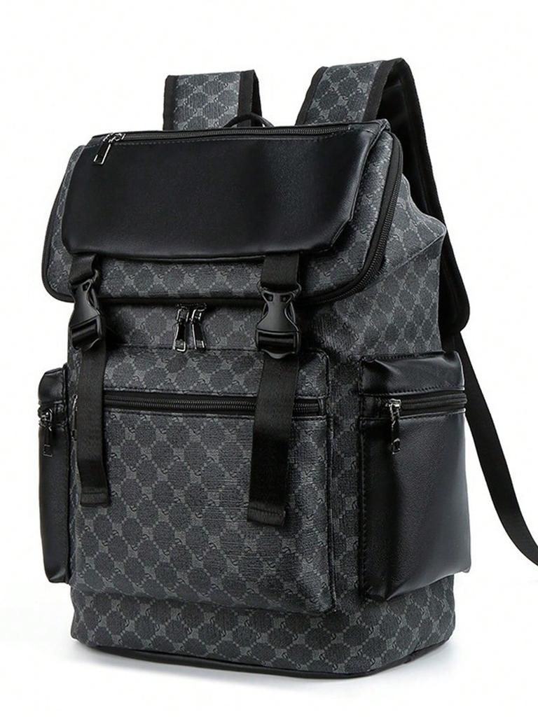 Trendy PU Printed Men's Backpack with Large Capacity for Travel and School, Waterproof Autumn College Bookbag for Laptop