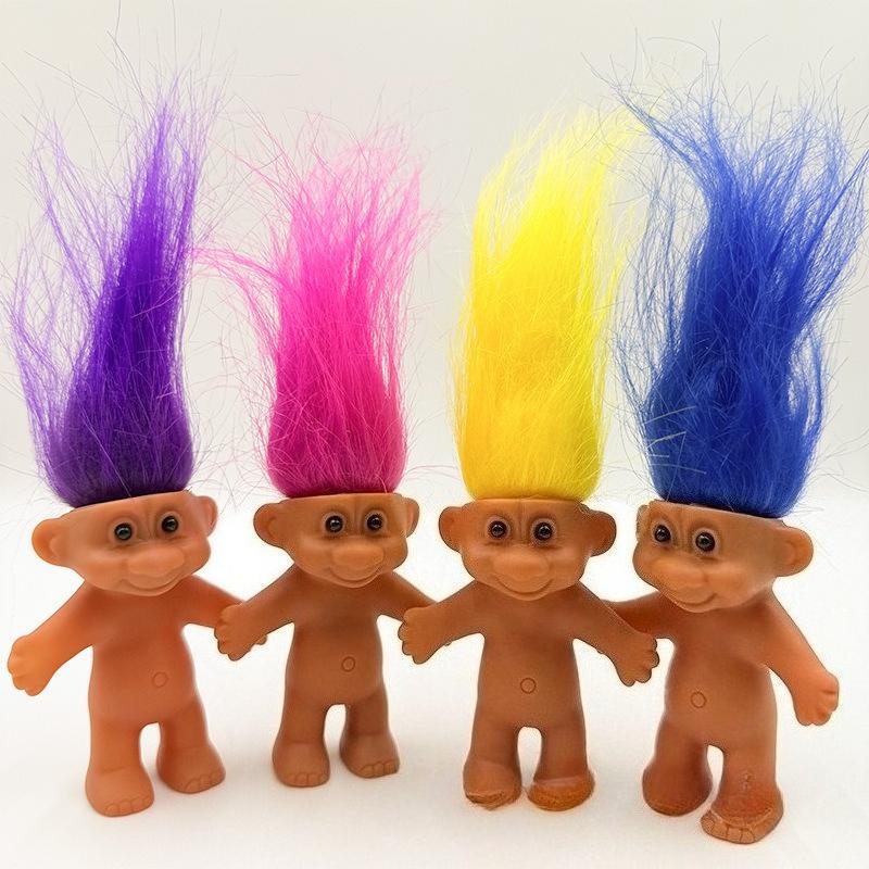 1/4PCS 8cm Mini Retro Lucky Troll Figurines Colorful Hair 80s 90s Anime Collectible Set Funny Family Character Models Gifts Toys