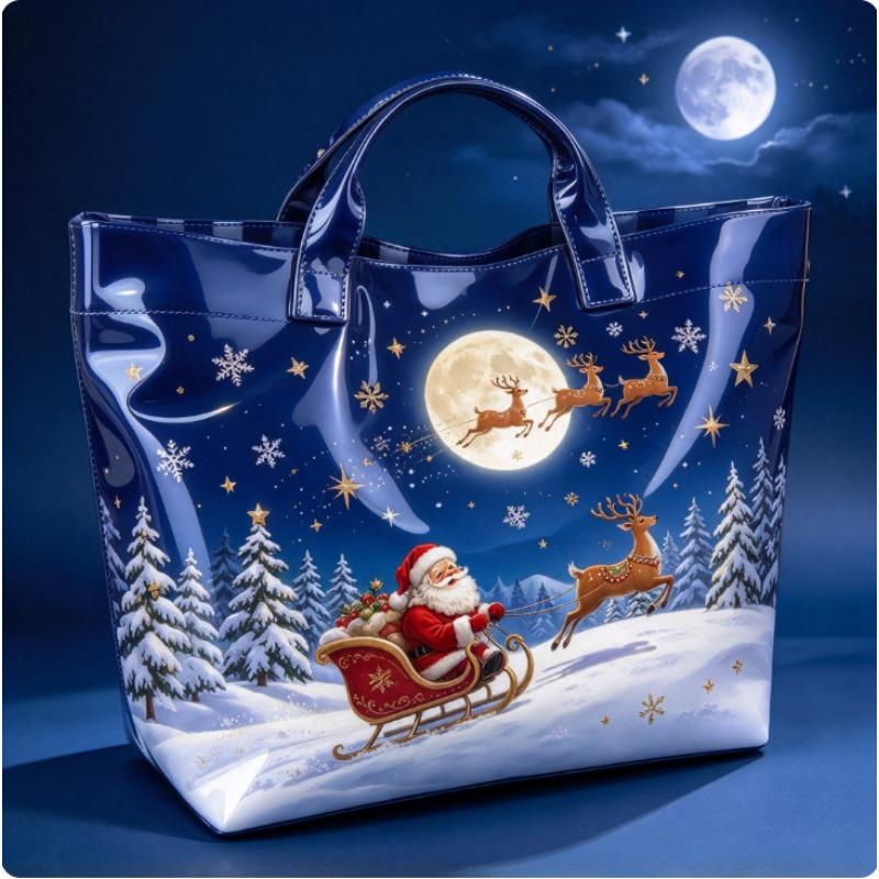 Christmas Printed PVC Waterproof Tote Bag Amazon European and American Women Commuter Shopping Handbag