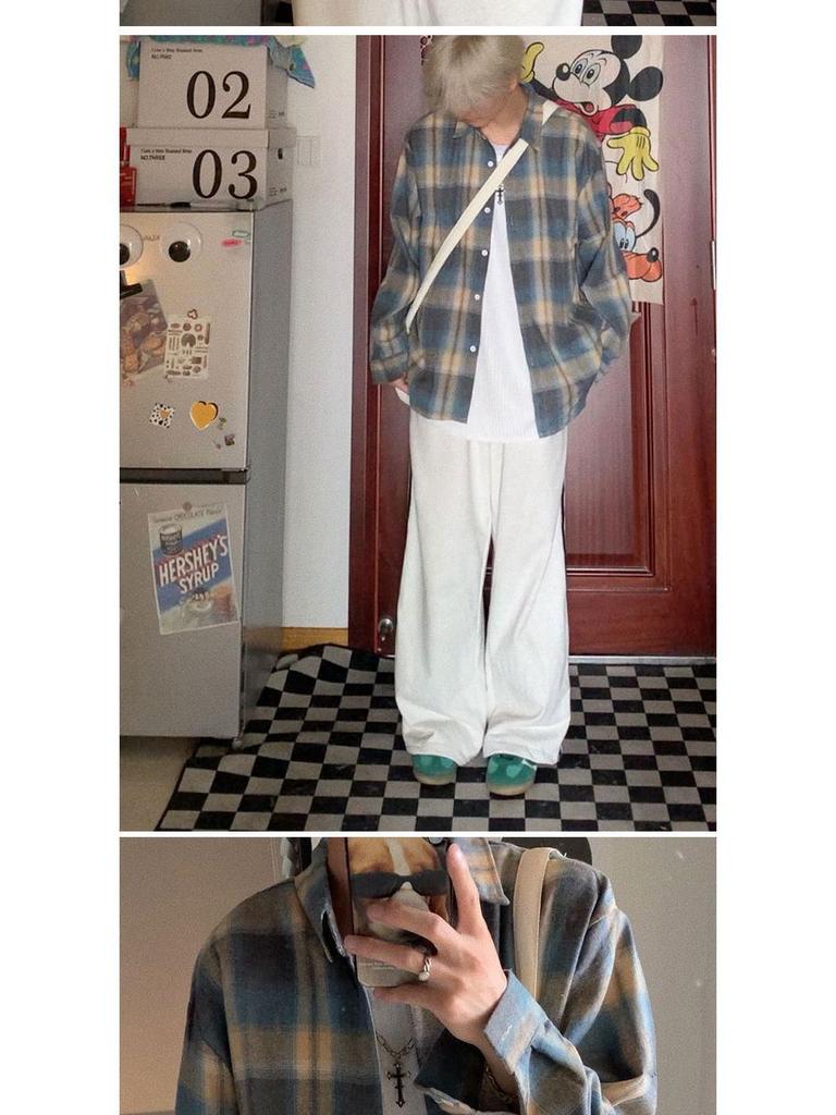 Dopamine Retro Plaid Long-Sleeve Shirt - Unisex Vintage American Style