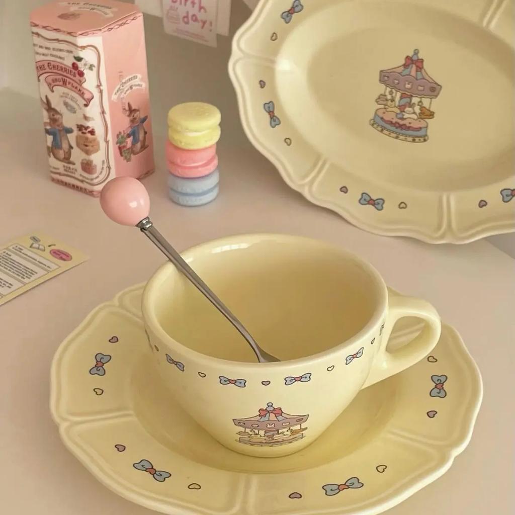 Instagram High Beauty Western Food Plate Carousel French Circular Oval Plate Breakfast Pasta Plate Household Tableware Coffee