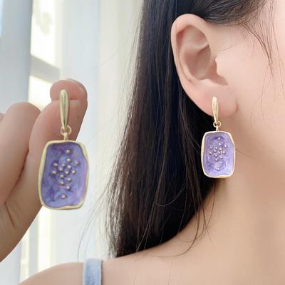 Korean Version Korean Earrings Niche Earrings Purple Painting Oil Earrings Earrings Niche