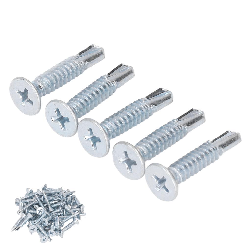 50PCS Cross Screws Galvanized Carbon Steel Self Drilling Screw Replacement 4.8x25mm Flat Head