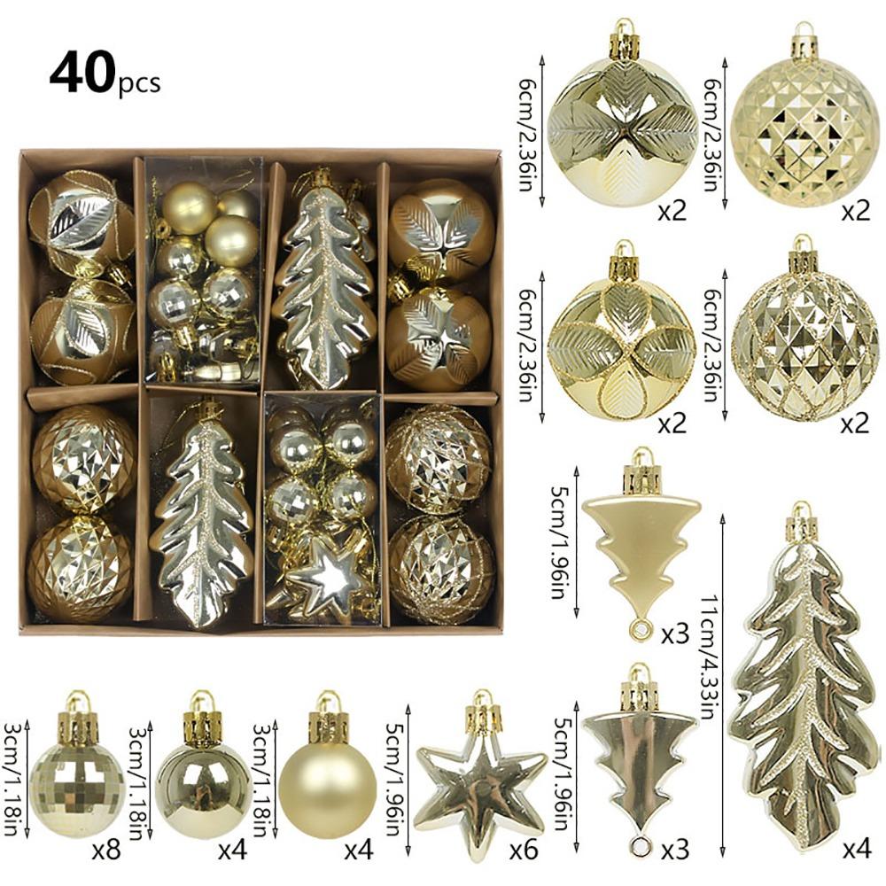 40PCS Assorted Pattern Christmas Ornaments Set Mixed Size Assorted Christmas Balls Gift