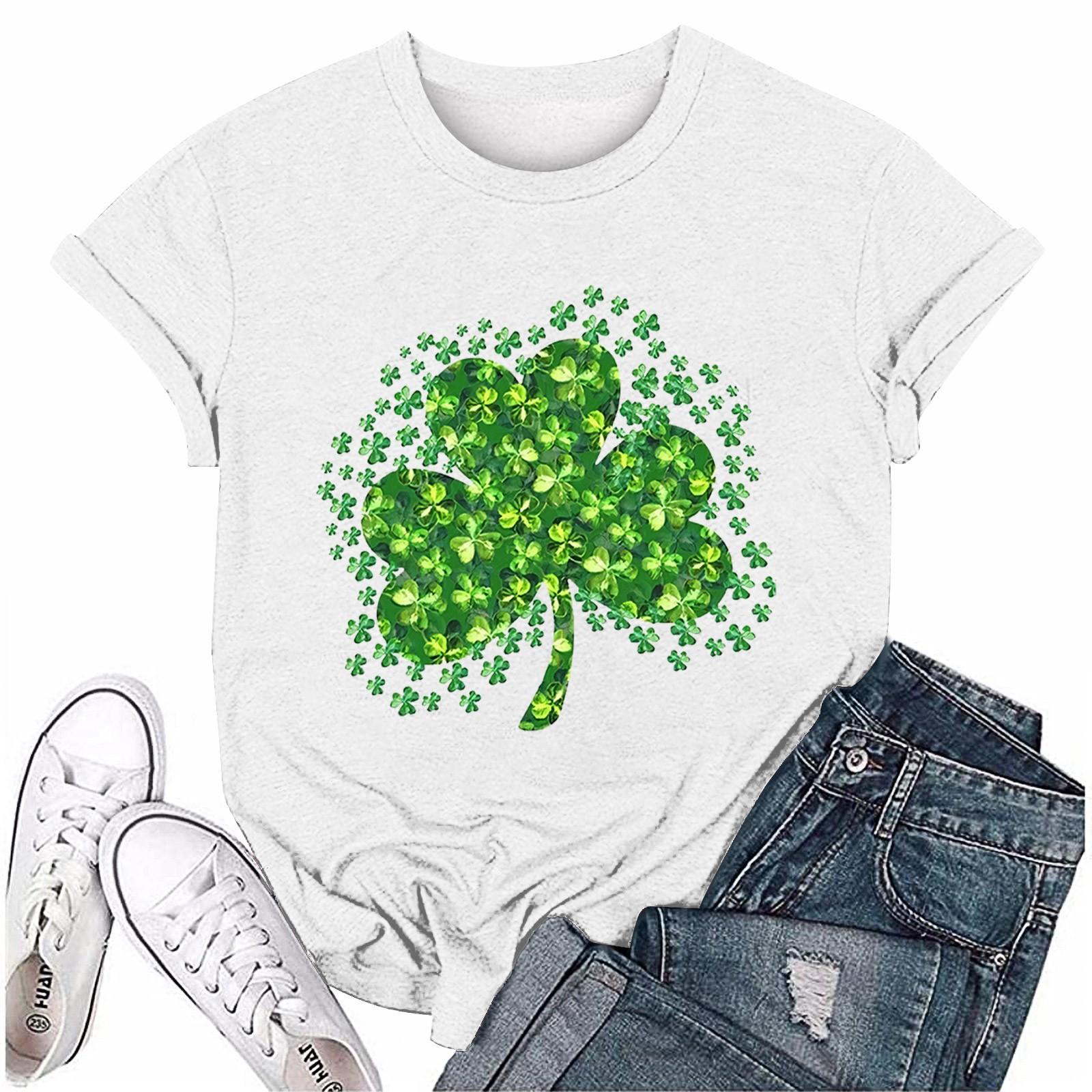 

Жіноча повсякденна футболка з принтом до Дня святого Патрика, пуловер з круглим вирізом, топ з коротким рукавом M білий