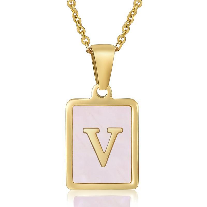 26 English Letter Necklace Women's Versatile 18K Natural Pink Shell Pendant Collarbone Chain 2026