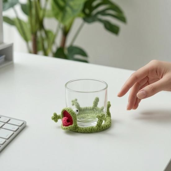 Crochet Lizard Coaster, Funny Handmade Animal Cup Mat, 3D Knitted Drink Coaster for Desk, Cute Heat Resistant Table Protector