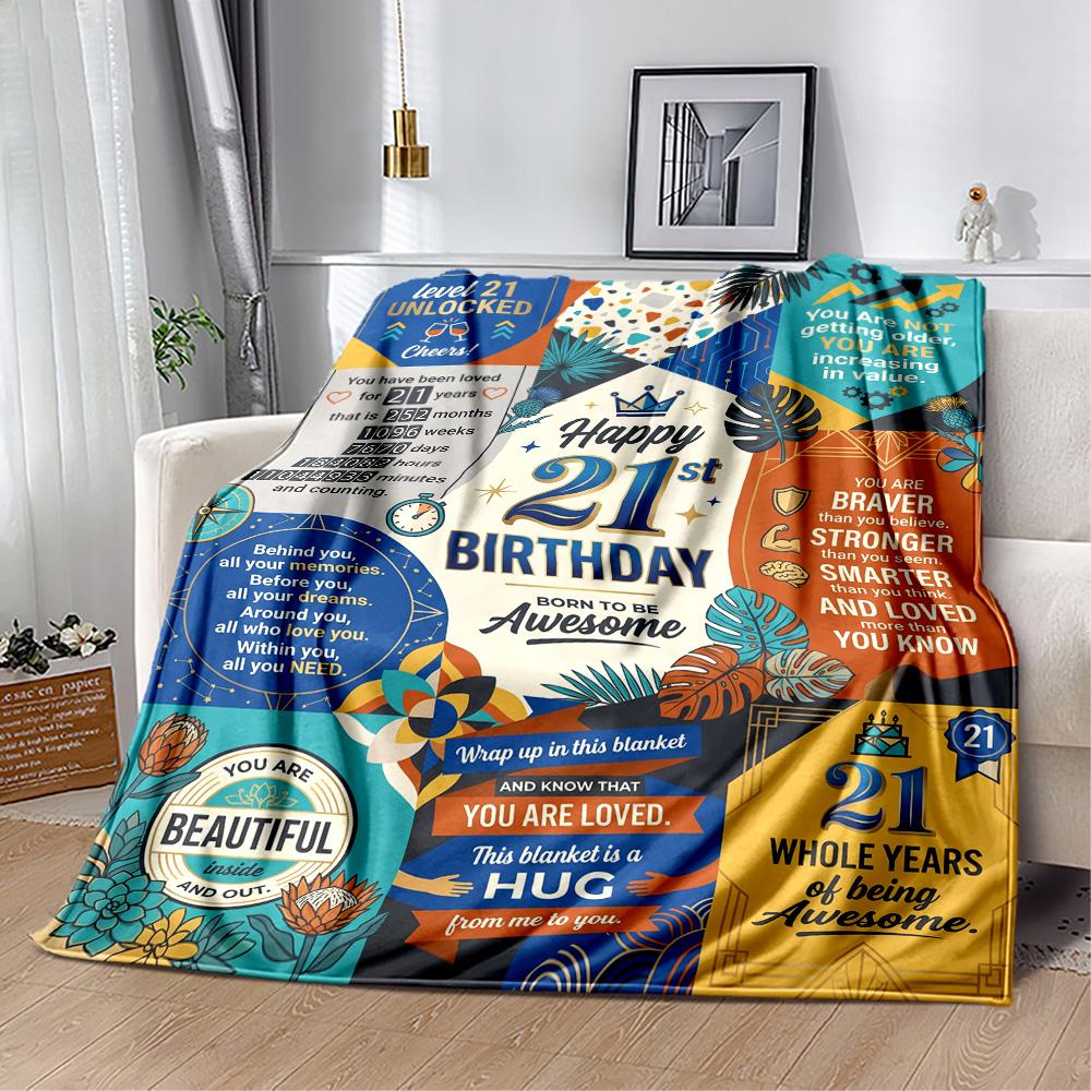 21st Birthday Celebration Blanket Soft Warm Cozy Suitable for Seaside Couch Chair for All Seasons Digital Print