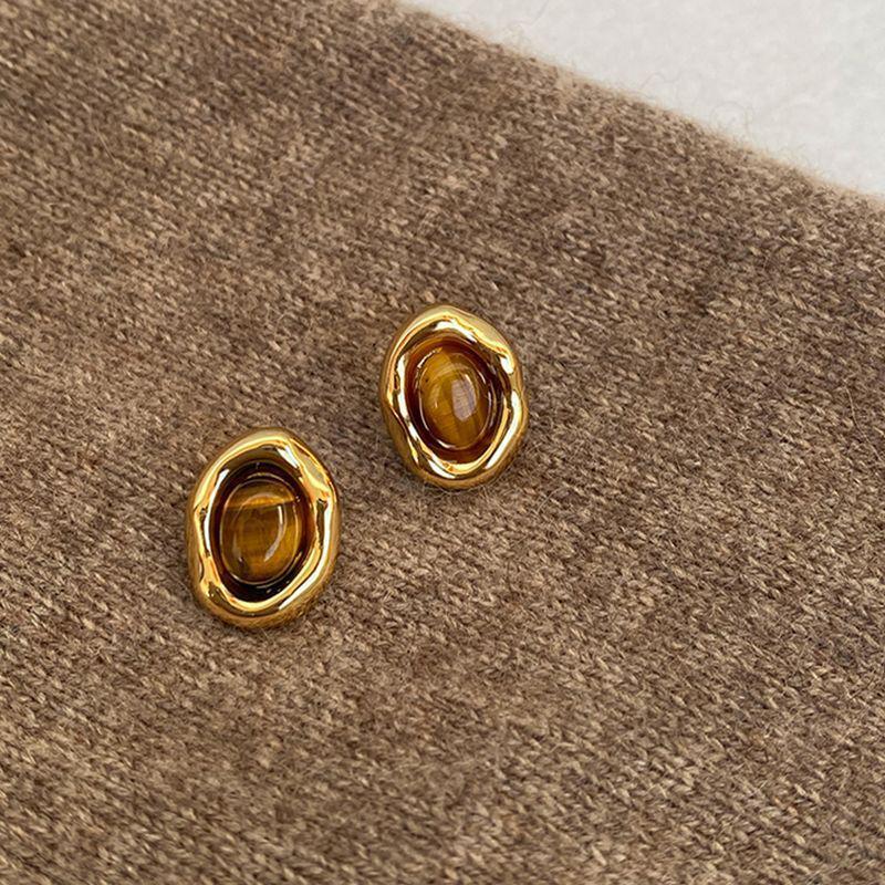 Boucles d'oreilles puces Automne/Hiver Caramel Châtaigne Œil de Tigre - Accessoires d'oreille pour femmes Rétro Haut de Gamme Versatiles