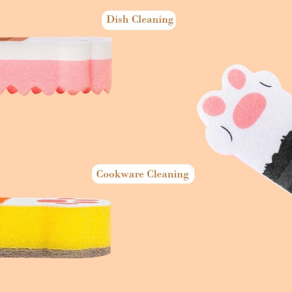 3pcs Thicker Cat Claw Cleaning Sponge Cleannig Cloth Sponge Brush Cute Dishwashing Sponge  Kitchen