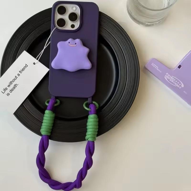 Minimalist Purple Monster Stand Phone Case with Hanging Strap For iPhone 11 12 13 14 15 16 Pro Max 17 Air