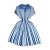 Women's Striped Dress Summer Dress V Vertical Vintage A-line Sweater Dress