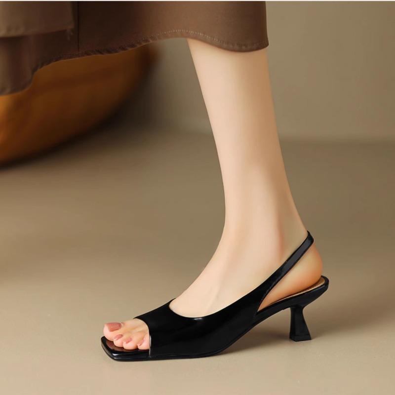 

Модные летние женские босоножки с открытым носком 2025 Новая мода Ношение Однобортные туфли-лодочки Женские вечерние туфли на высоком каблуке Сандалии Сандалии 39 чёрный