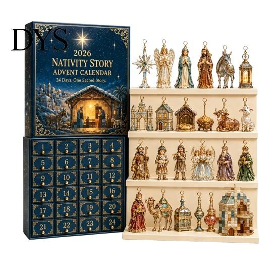 Acrylic Christmas Decoration Nutcracker Advent Calendar 2026, 24 Day Countdown Box with 2D Surprise Gift for Flat Pendants, Festive Tree Hanging