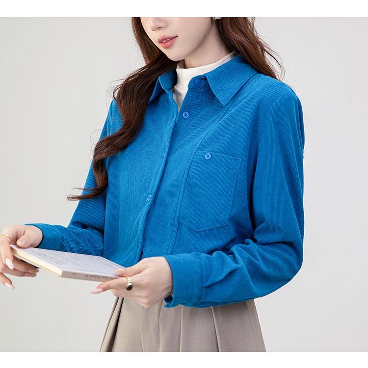 Sztruksowa Koszula Retro Kobiety Jesień Zima Vintage Elegancka Bluzka