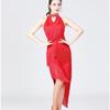 Glittering Latin Dance Dress Asymmetrical Sequins Fringe Performances Costume Breathable Polyester Stage Outfit
