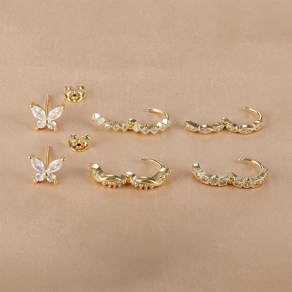 3Piece Stainless Steel Huggie Minimal Butterfly Hoop Earrings Little Cubic Zirconia Heart Cartilage Earrings Piercing Jewelry