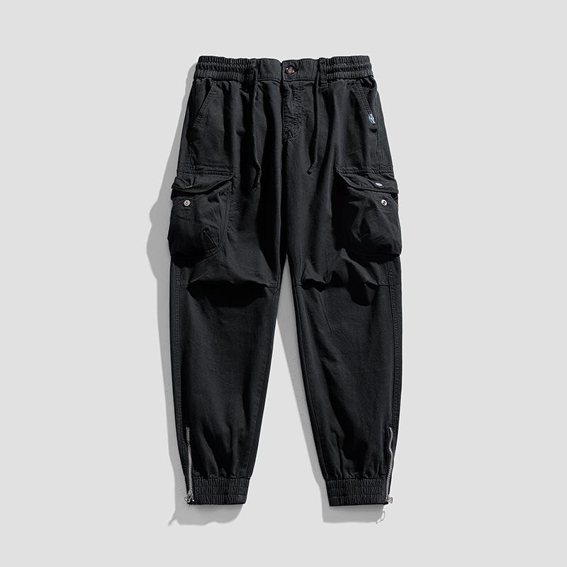 Men's new Japanese vintage minimalist multi-pocket work pants for slim fit