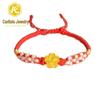 999 Pure Gold Peach Blossom Bracelet with 3D Hard Gold Luck Bead and Cherry Blossom Red Hand Rope